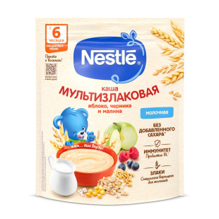 Nestlé® Молочная мультизлаковая каша с яблоком, черникой и малиной