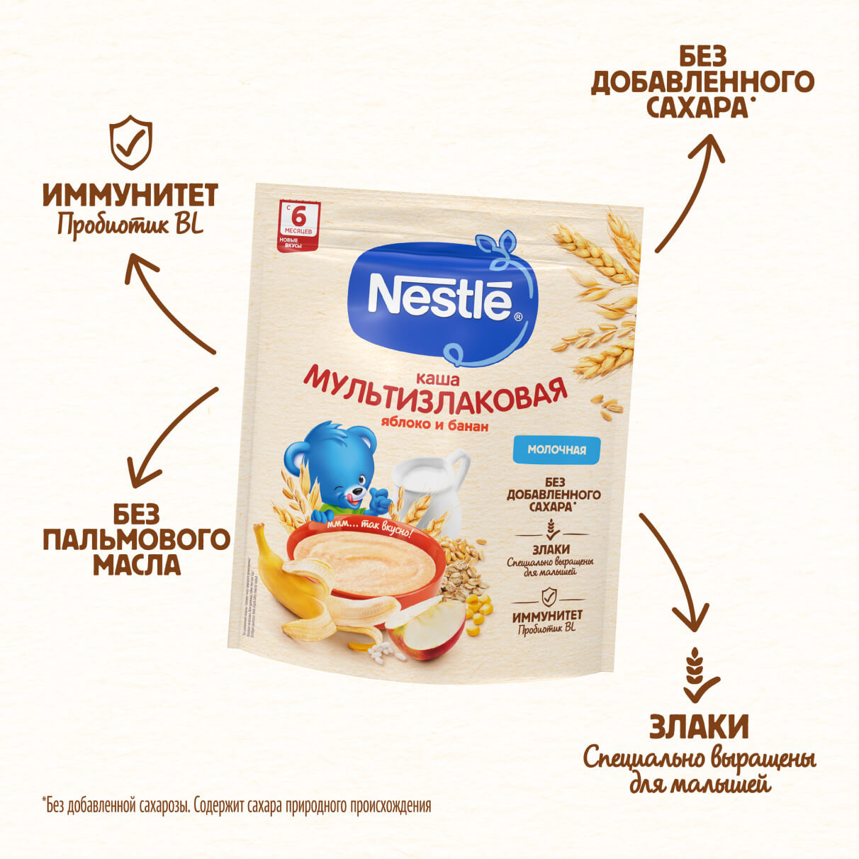 Каша мультизлаковая Nestle Молочная с яблоком и бананом с 6 месяцев 200 г