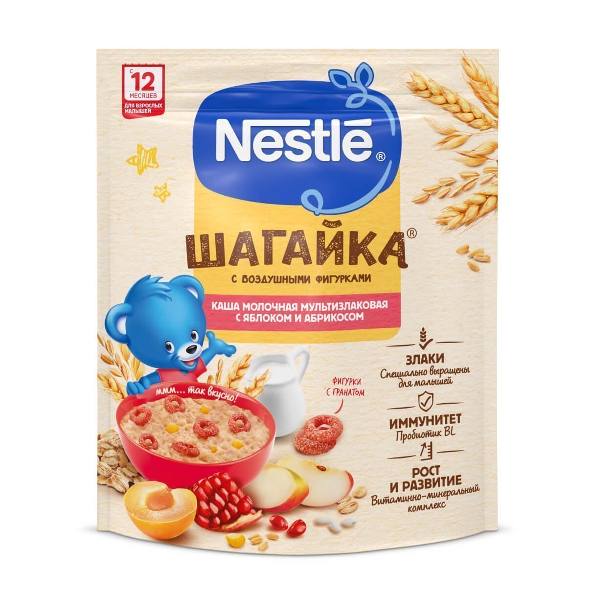 Купить мультизлаковую кашу Nestlé Шагайка с яблоком и кусочками абрикоса